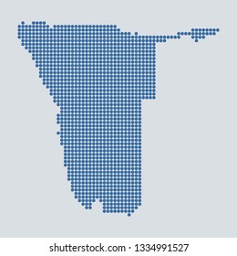 Pixel blue dot map on gray background of map of Namibia symbol for your web site design map logo, app, ui, Travel vector eps10, concept Illustration. 