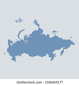 Pixel blue dot map on gray background of map of Russia symbol for your web site design map logo, app, ui, Travel vector eps10, concept Illustration.