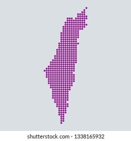 Pixel blue dot map on gray background of map of Palestine symbol for your web site design map logo. Purple map of Asia. app, ui, Travel vector eps10, concept Illustration