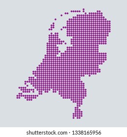 Pixel blue dot map on gray background of map of Netherland symbol for your web site design map logo. Purple map of Europe. app, ui, Travel vector eps10, concept Illustration