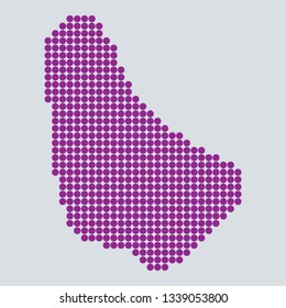 Pixel blue dot map on gray background of map of Barbados symbol for your web site design map logo. Purple map of North America. app, ui, Travel vector eps10, concept Illustration