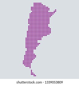 Pixel blue dot map on gray background of map of Argentina symbol for your web site design map logo. Purple map of South America. app, ui, Travel vector eps10, concept Illustration