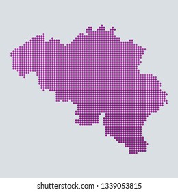 Pixel azul punto mapa sobre el fondo gris del mapa de Bélgica símbolo para su sitio web diseño mapa logo. Mapa morado de Europa. app, ui, Travel vector eps10, concepto Ilustración