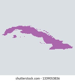 Pixel blue dot map on gray background of map of Cuba symbol for your web site design map logo. Purple map of North America. app, ui, Travel vector eps10, concept Illustration
