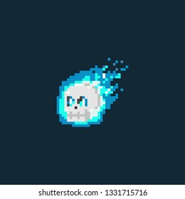 Pixel blue flame skull head.8bit.