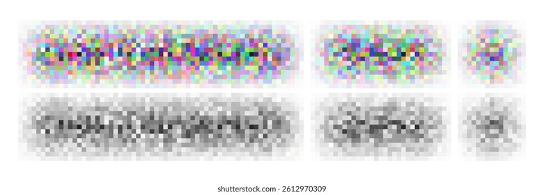 Pixel blurred censor mosaic. Censorship square face effect. Censure content bar vector png. Blurry photo for tv hide sensitive info. Pattern to cover naked nude people image. Word transparent texture