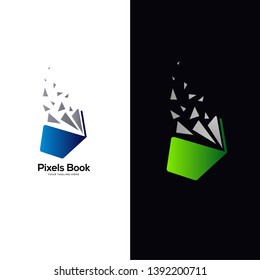 pixel book logo designs, tech book logo template, online education and learning designs concept