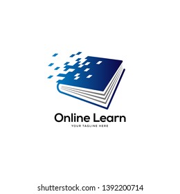 pixel book logo designs, tech book logo template, online education and learning designs concept