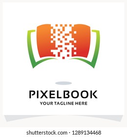 Pixel Book Logo. Digital Book Logo Design Template Inspiration