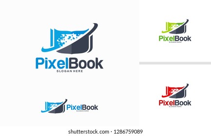 Pixel Book logo template designs, Online Education logo designs vector