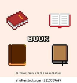 Ilustración vectorial de conjunto de libros de píxeles para activos de videojuegos, gráficos de movimiento y otros