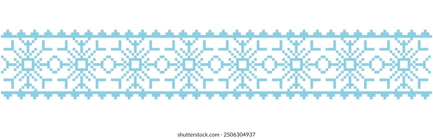 Pixel Border snowflake winter decoration elements. Divider patterns y2k. Simple minimal. Holiday Chirtmas frame.
