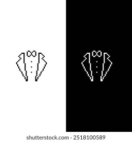 pixel Icono de corbata de lazo icono de traje. Vector pixel art gentleman 8 bit logo para el juego