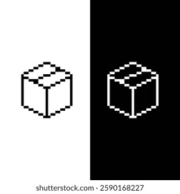 pixel box icon. Vector pixel art box  8 bit for game company logo template 
