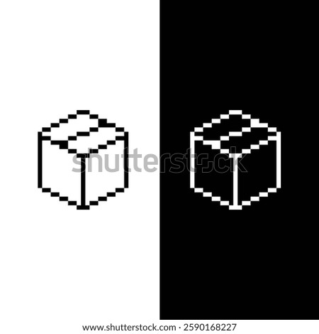 pixel box icon. Vector pixel art box  8 bit for game company logo template 