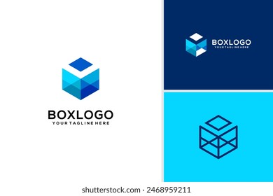 Pixel box isolated logo design concept. Hexagonal technology logo vector design template