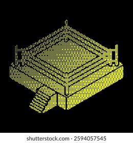 Pixel boxing arena silhouette icon. Arena for boxing and martial arts matches. Empty sports ring. Simple black and yellow vector isolated on black