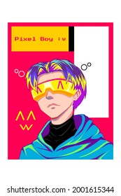 Pixel boy character illustration hand drawing vector