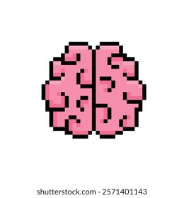 pixel brain icon. Vector pixel art brain 8 bit logo for game
