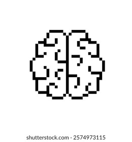 pixel brain icon. Vector pixel art brain 8 bit logo for game
