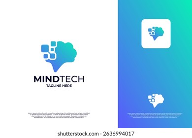 Pixel brain logo design innovation