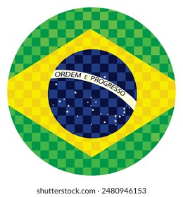 Pixel Brazil flag vector illustration isolated. National symbol. Roundel Brazil emblem banner. Patriotic sign. Circle badge Brazil flag button vector illustration isolated. 