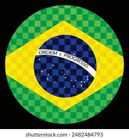 Pixel Brazil flag vector illustration isolated. National symbol. Roundel Brazil emblem banner. Patriotic sign. Circle badge Brazil flag button vector illustration isolated. 