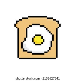 pixel breakfast icon.  Vector pixel art Bread with egg icon 8 bit logo for game