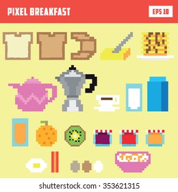 Pixel breakfast, isolated vector icon set