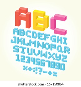 Pixel brick font isolated vector set