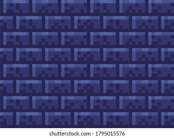 Pixel brick wall seamless pattern. Brick wallpaper stone, decoration texture wall, square pixel backdrop for video game. Vector illustration