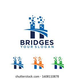 pixel bridge logo design vector template