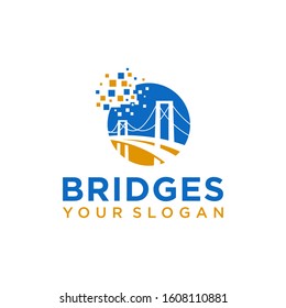 pixel bridge logo design vector template