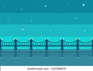 pixel bridge on the background of the sea. vector illustration