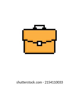 pixel briefcase  icon.  Vector pixel art briefcase 8 bit logo for game