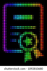 Pixel bright halftone certificate icon using spectral color tints with horizontal gradient on a black background.