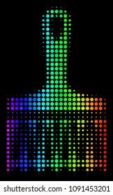 Pixel bright halftone wide brush icon in spectral color hues with horizontal gradient on a black background. Colored vector concept of wide brush pictogram combined of spheric dots.