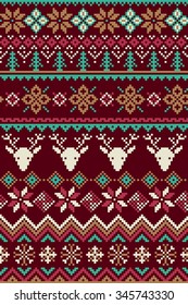 Pixel bright seamless pattern with stylized winter nordic ornament. Vector illustration.