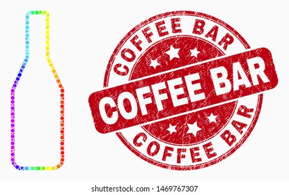Pixel bright spectral beer bottle mosaic icon and "Coffee Bar "seal stamp. Red vector round textured watermark with "Coffee Bar" phrase. Vector combination in flat style.
