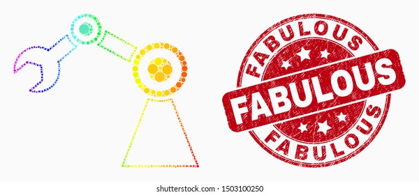 Pixel bright spectral industrial robot mosaic icon and Fabulous seal stamp. Red vector round textured stamp with Fabulous caption. Vector collage in flat style.