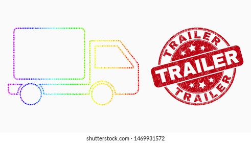 Pixel bright spectral lorry mosaic icon and Trailer seal stamp. Red vector rounded distress seal stamp with Trailer text. Vector combination in flat style.