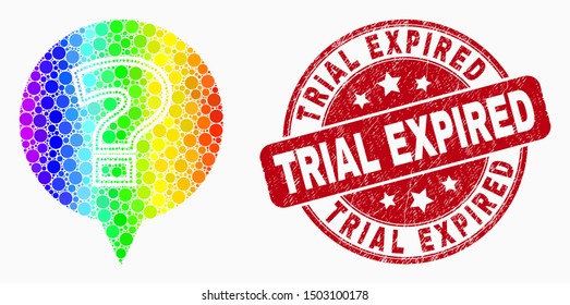 Pixel bright spectral question mosaic icon and Trial Expired seal stamp. Red vector round grunge seal stamp with Trial Expired message. Vector collage in flat style.