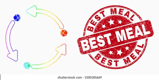 Pixel bright spectral rotation arrows mosaic icon and Best Meal seal stamp. Red vector round textured seal with Best Meal text. Vector collage in flat style.