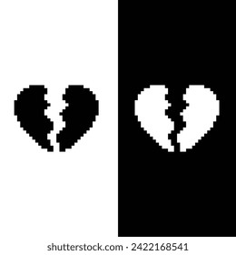 pixel broken heart icon.  Vector pixel art separated  heart  8 bit game logo for company 
