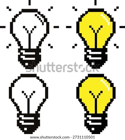 pixel bulb 8 bit games on a white background. 8 bit pixel light bulb sign. Pixel art light bulb symbol. flat style.