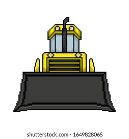 Pixel bulldozer icon. Front view. Vector graphic drawing. Isolated object on a white background. Isolate.