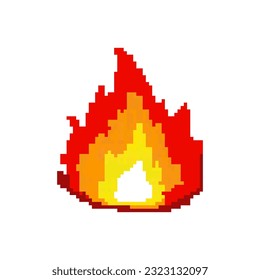 Pixel burning bonfire icon. 
Stages of pixel fire ignition. 