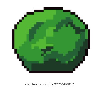 Pixel bushes or shrubs for forest or woods natural environment play scene. Green twigs and foliage of plant, garden decor. Pixelated isolated icon for 8 bit game, retro design. Vector in flat style