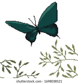 Pixel butterfly. Pixel art 8 bit vector. Pixel background.