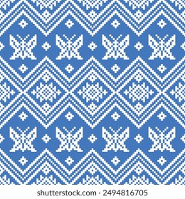 Pixel butterfly pattern Seamless geometric ethnic pattern design native pattern Designs for wallpapers, fabrics, clothing, scarves, rugs, pillows, rugs, blankets, curtains, throws, textiles, embroider